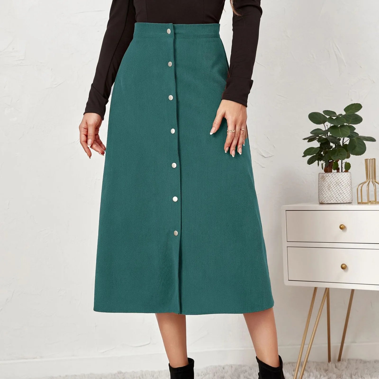 High-Waisted Corduroy Skirt