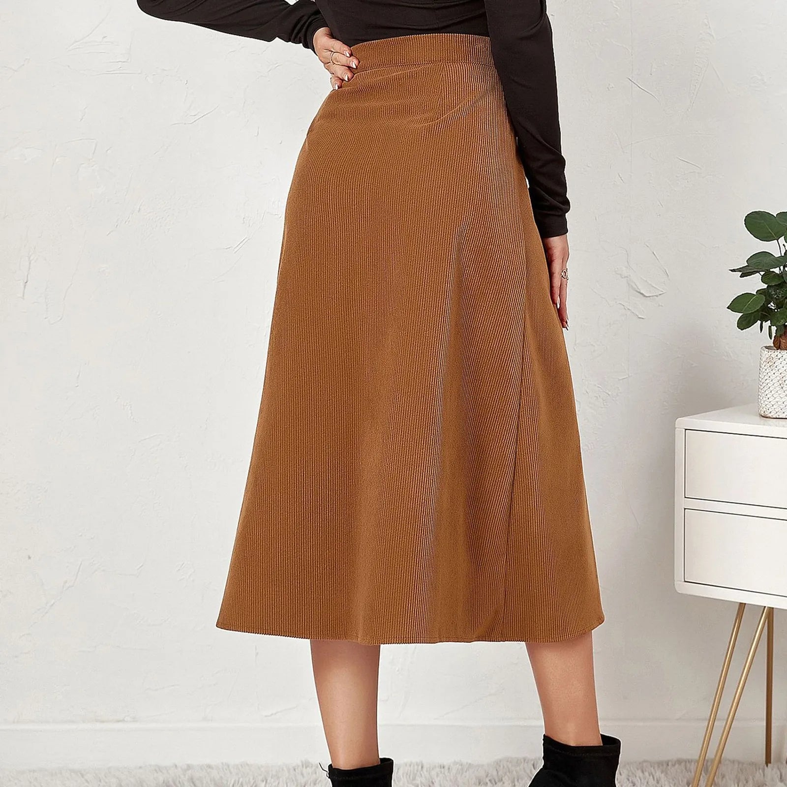 High-Waisted Corduroy Skirt