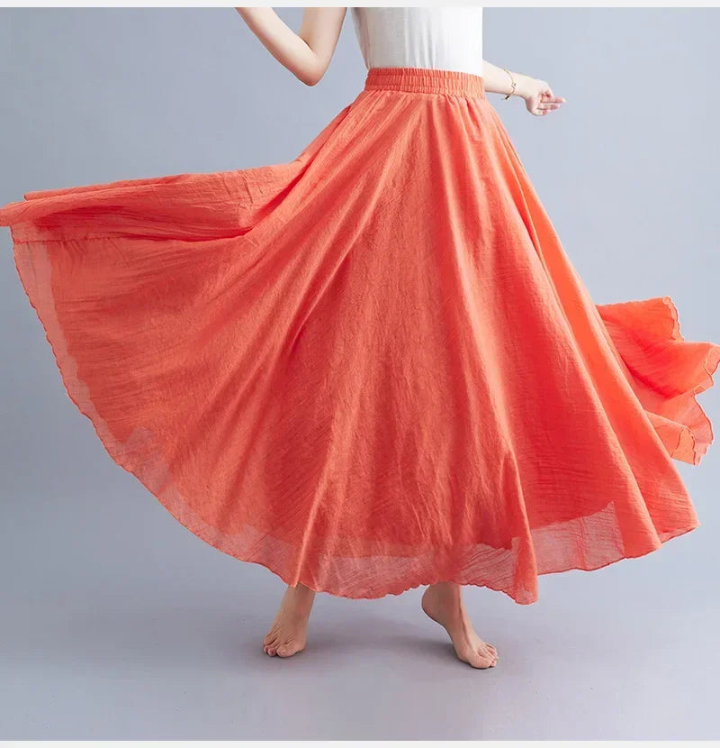 Cotton Linen Maxi Skirt