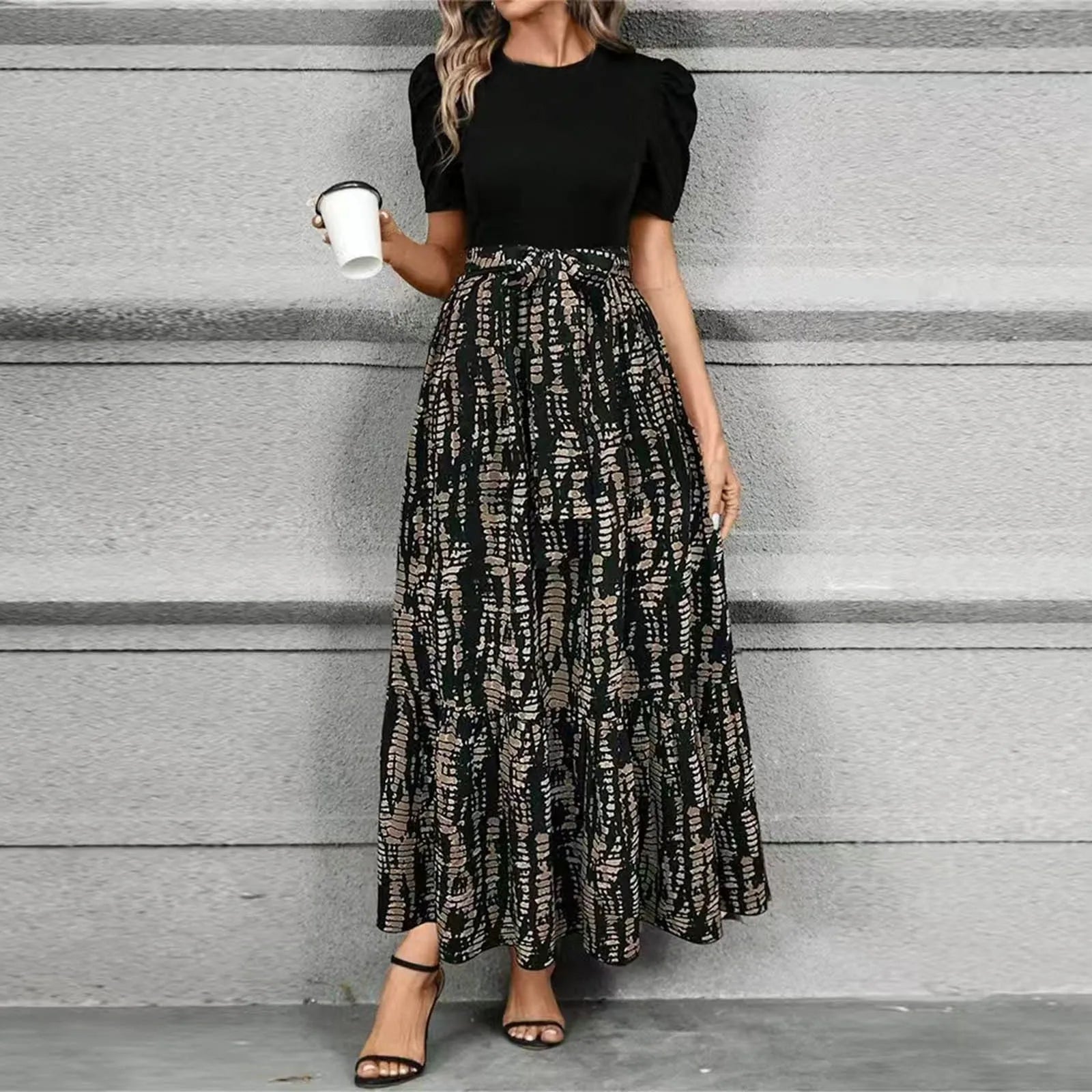 Elegant Lace-Up A-Line Dress