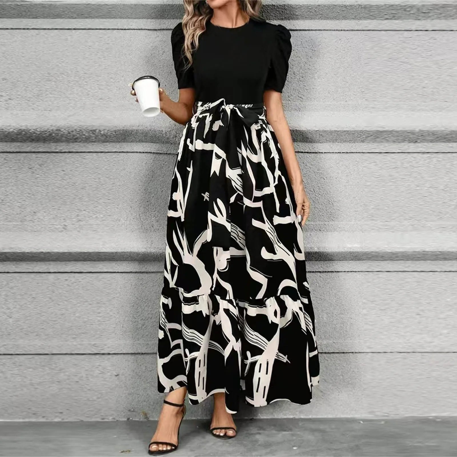 Elegant Lace-Up A-Line Dress