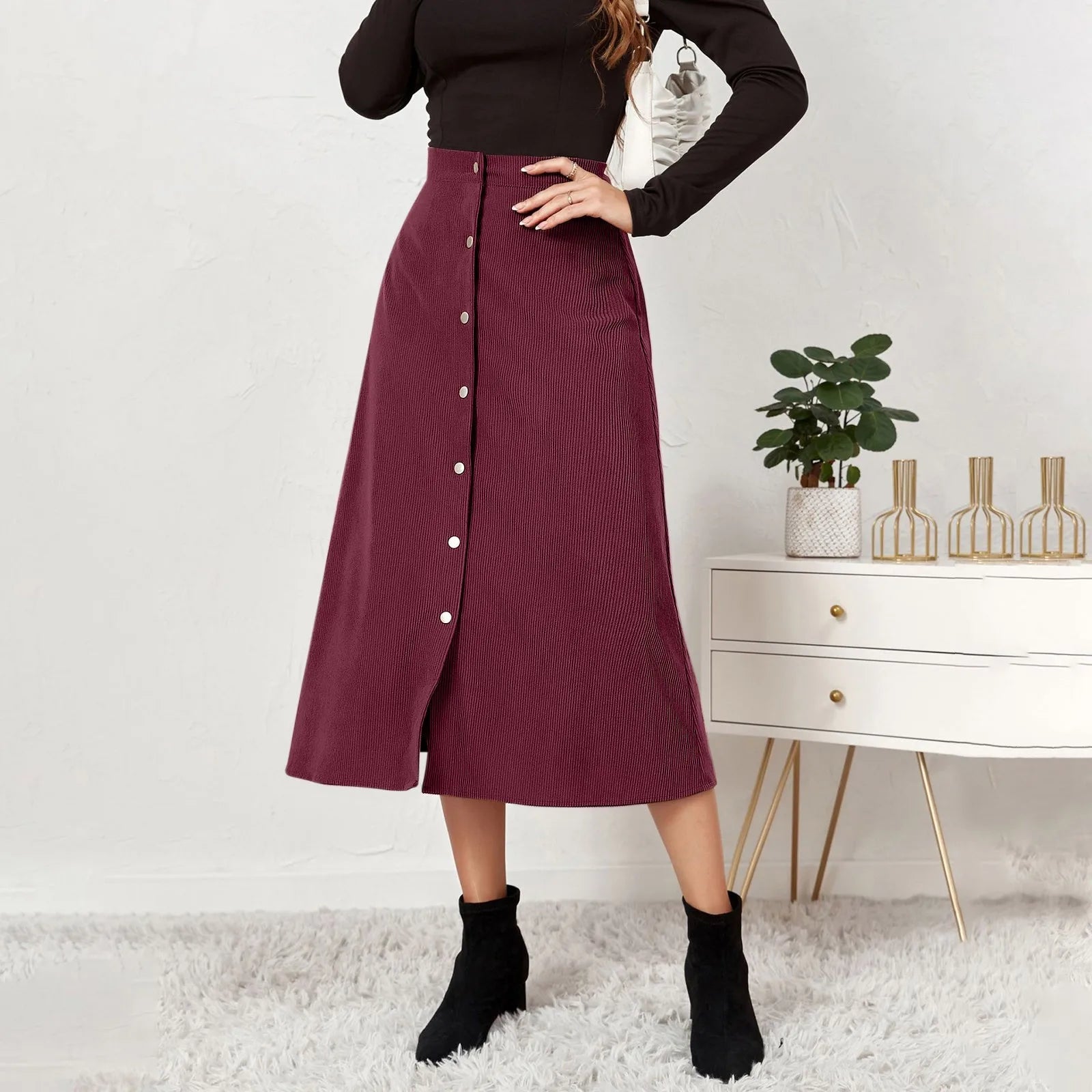 High-Waisted Corduroy Skirt