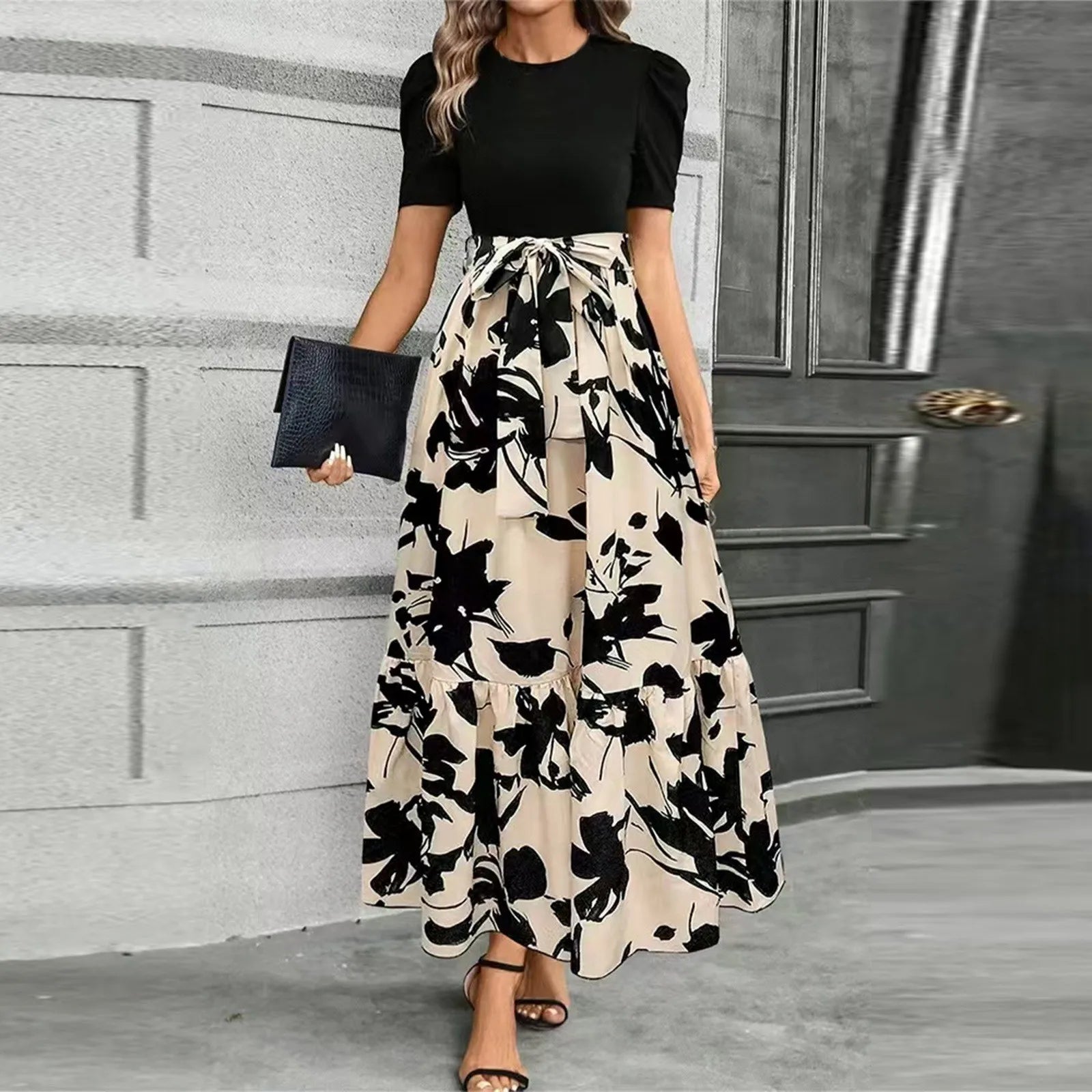 Elegant Lace-Up A-Line Dress