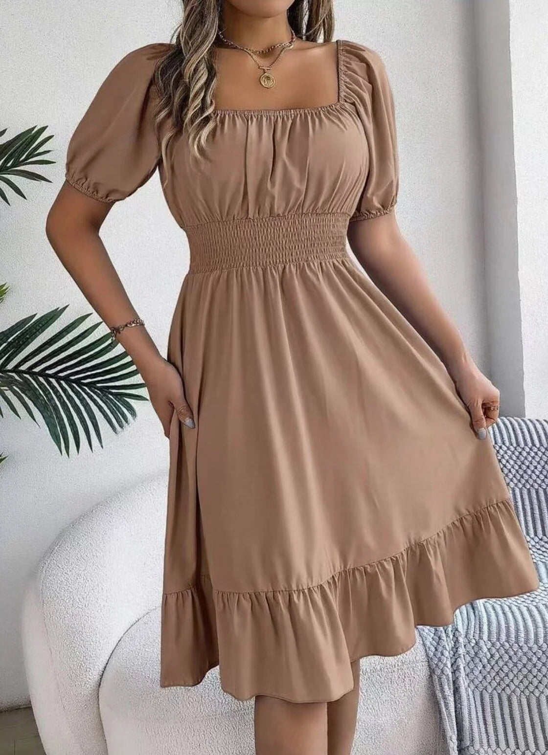 Square Neck Lotus Dress
