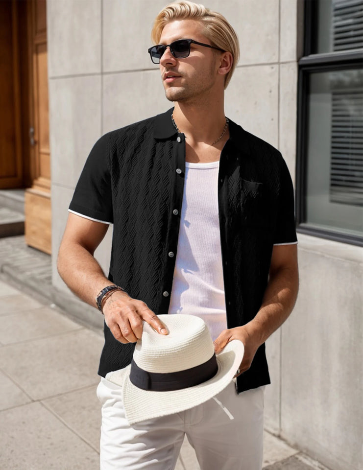 Textured Knit Polo Shirt