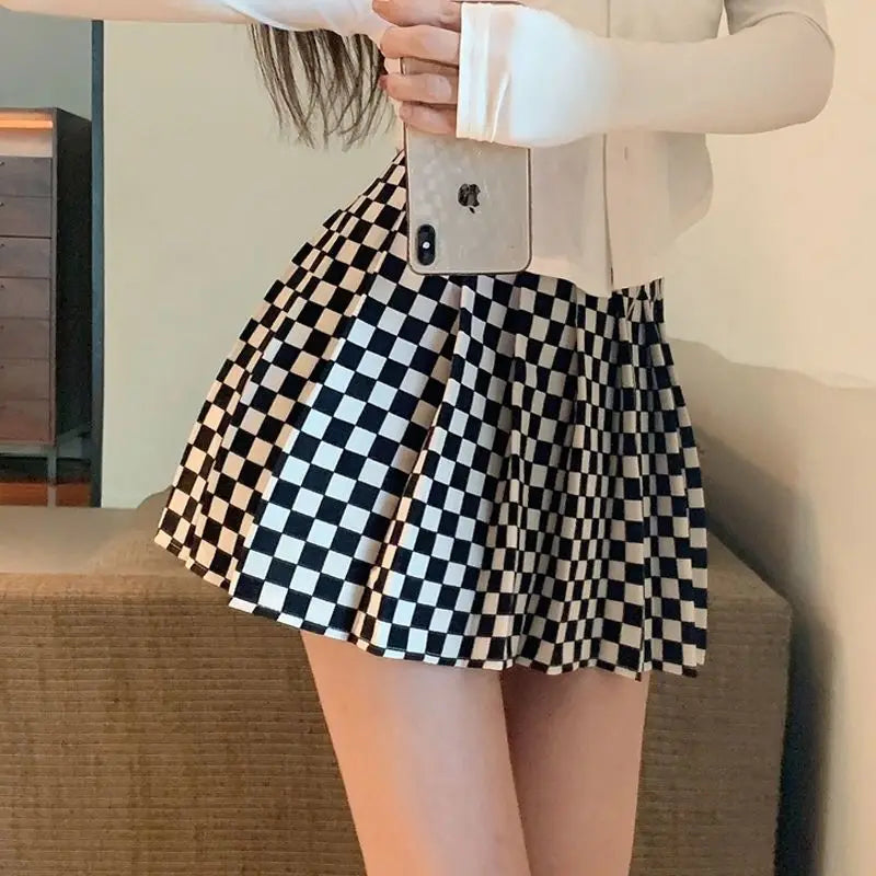 Plaid Pleated A-Line Skirt