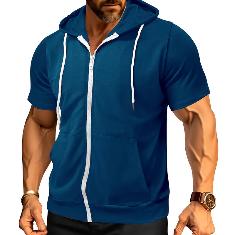 Slim Zip Short-Sleeve Hoodie