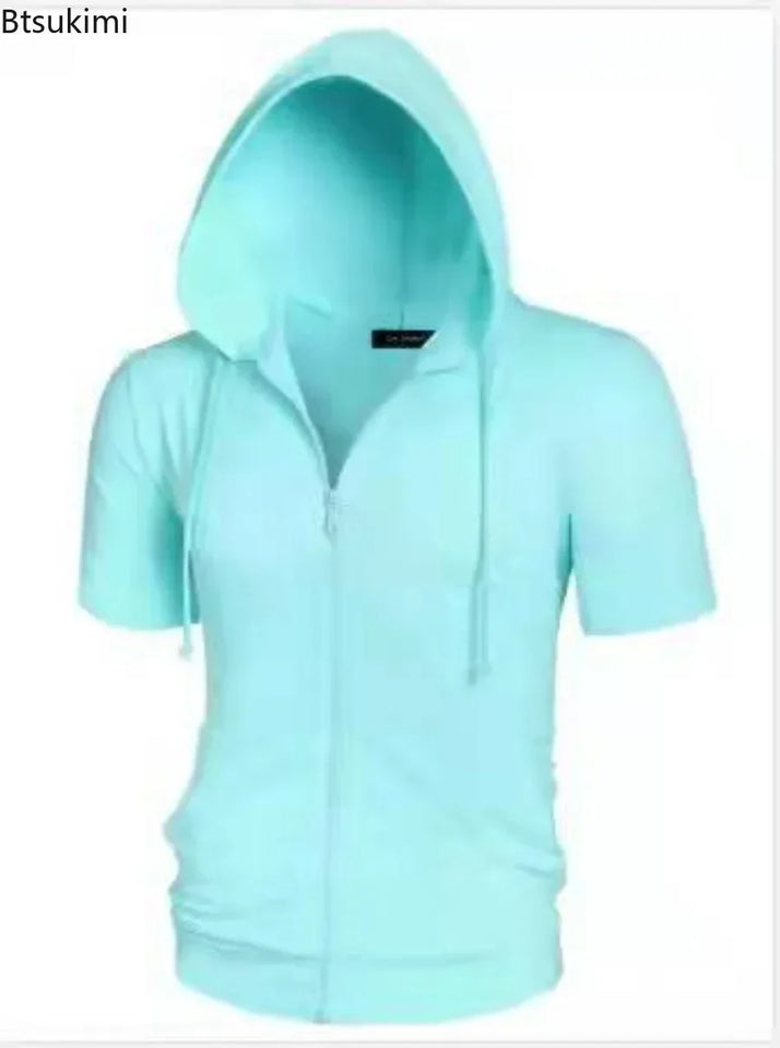 Slim Zip Short-Sleeve Hoodie