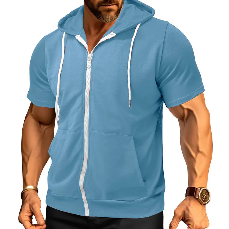 Slim Zip Short-Sleeve Hoodie