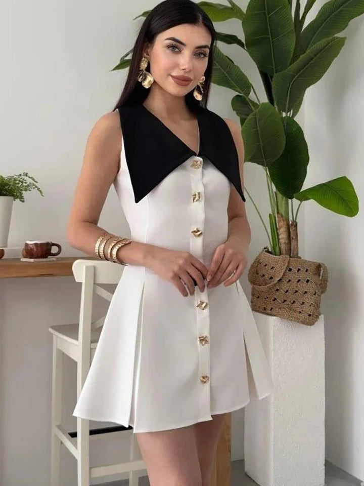 Yellow V-Neck Patchwork Dress