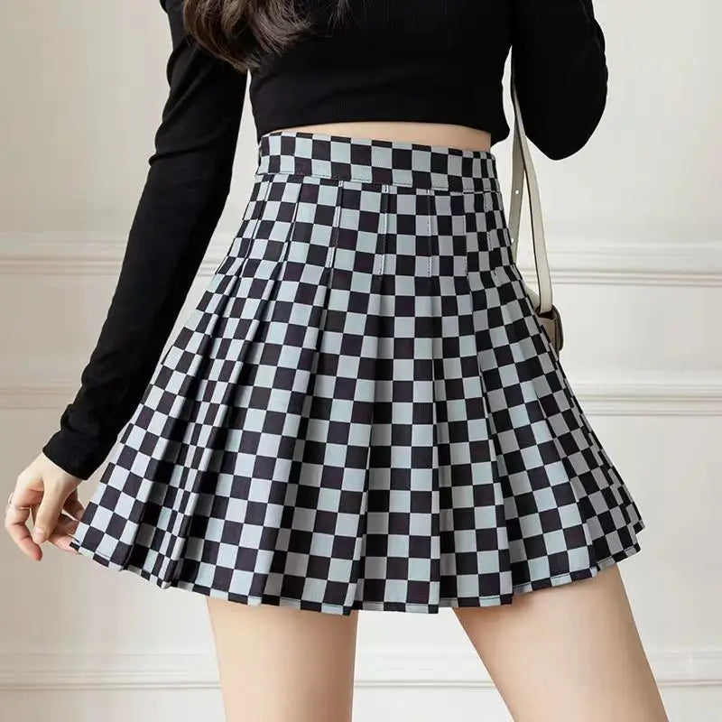 Plaid Pleated A-Line Skirt