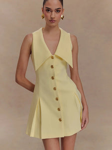 Yellow V-Neck Patchwork Dress
