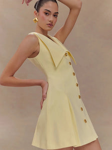 Yellow V-Neck Patchwork Dress