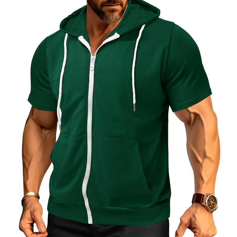Slim Zip Short-Sleeve Hoodie