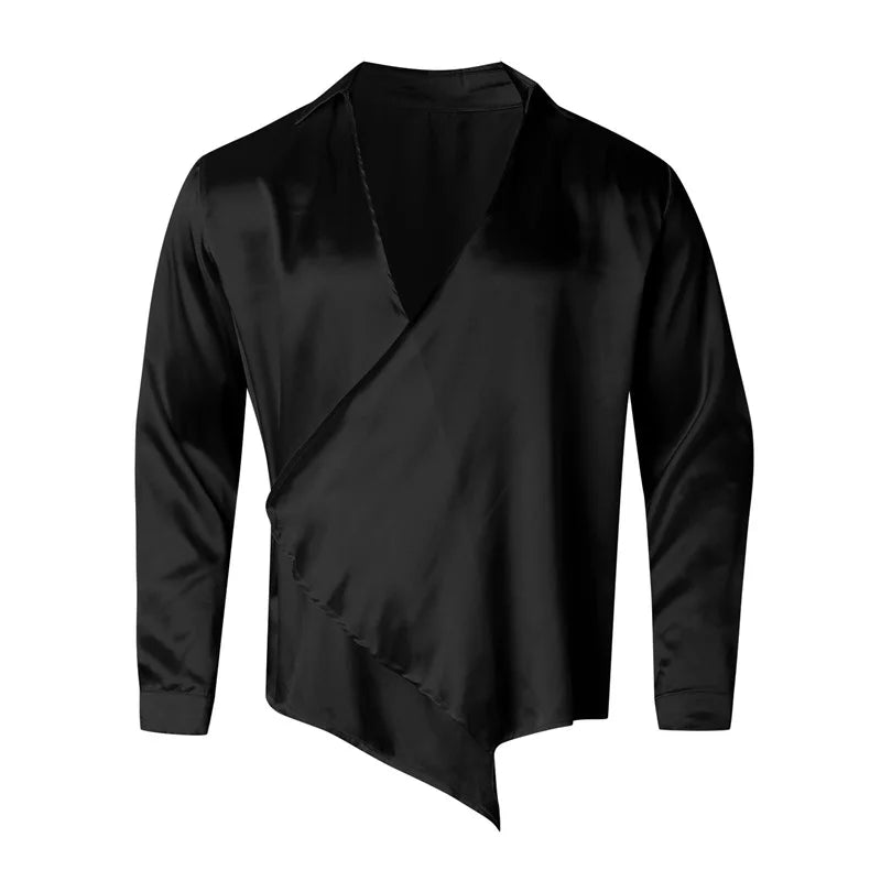 Satin Wrap V-Neck Shirt