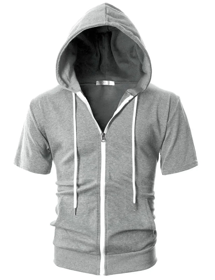 Slim Zip Short-Sleeve Hoodie