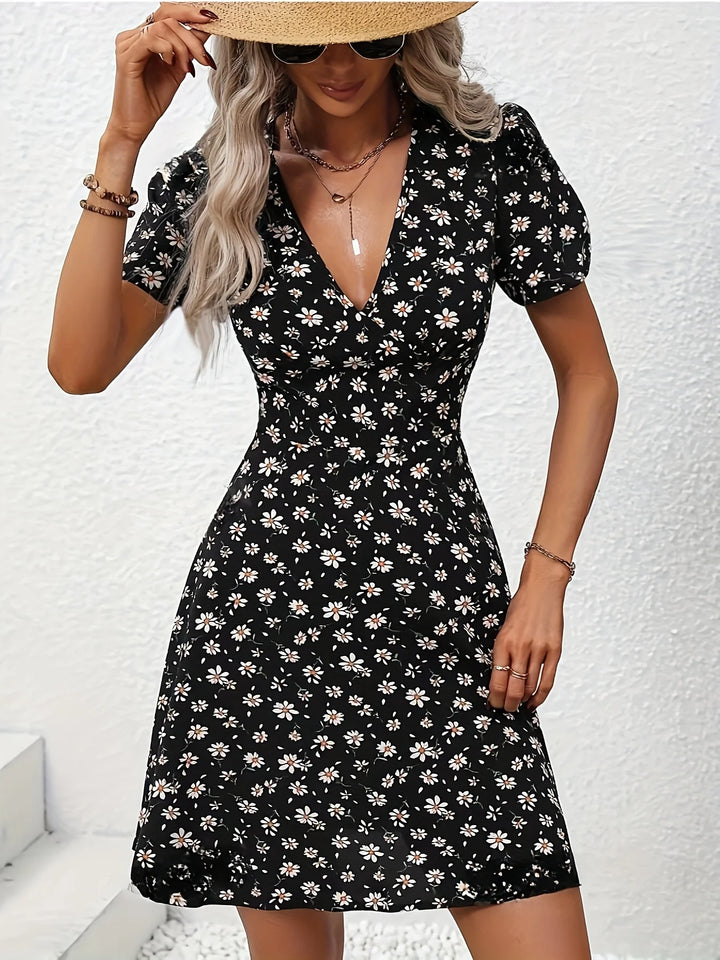 Elegant Floral Puff Dress