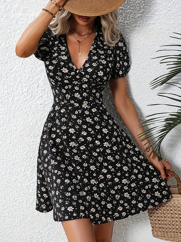 Elegant Floral Puff Dress