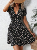 Elegant Floral Puff Dress