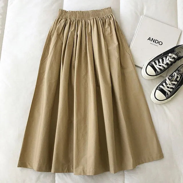 Korean Pleated Midi Skirt
