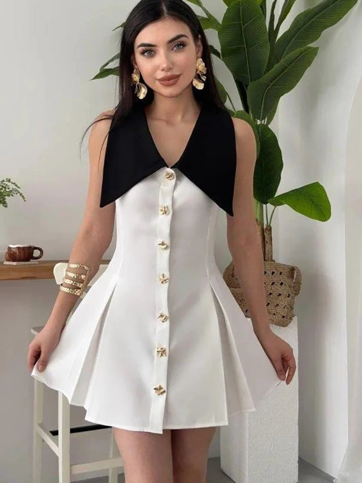 Yellow V-Neck Patchwork Dress