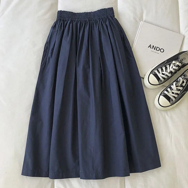Korean Pleated Midi Skirt
