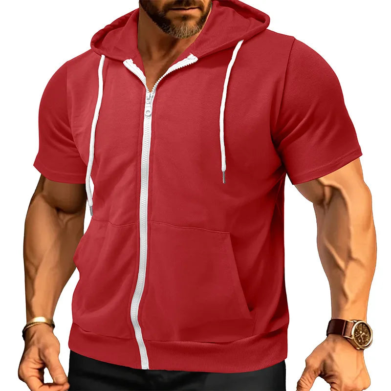 Slim Zip Short-Sleeve Hoodie