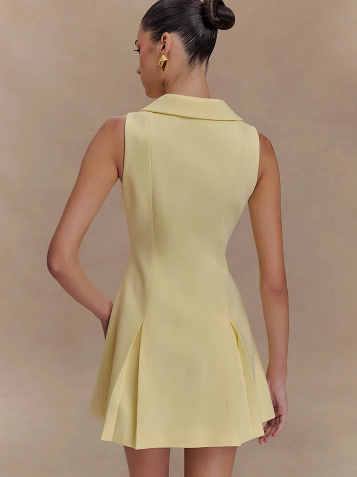 Yellow V-Neck Patchwork Dress