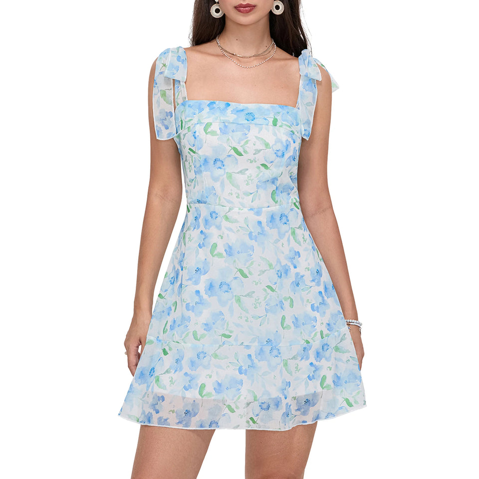 Floral Tie-Up Mini Dress